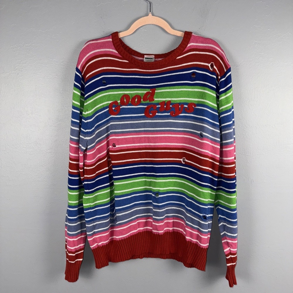 Spirit Halloween Chucky Good Guys Striped Distressed Sweater XXL Child's Play